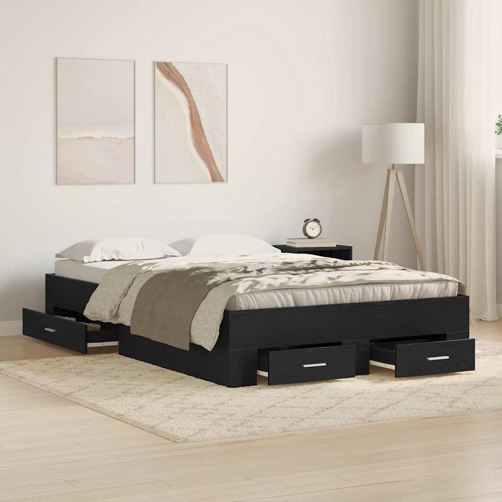 Bed Frame with Drawers Black oak 120 x 200 cm Engineered wood