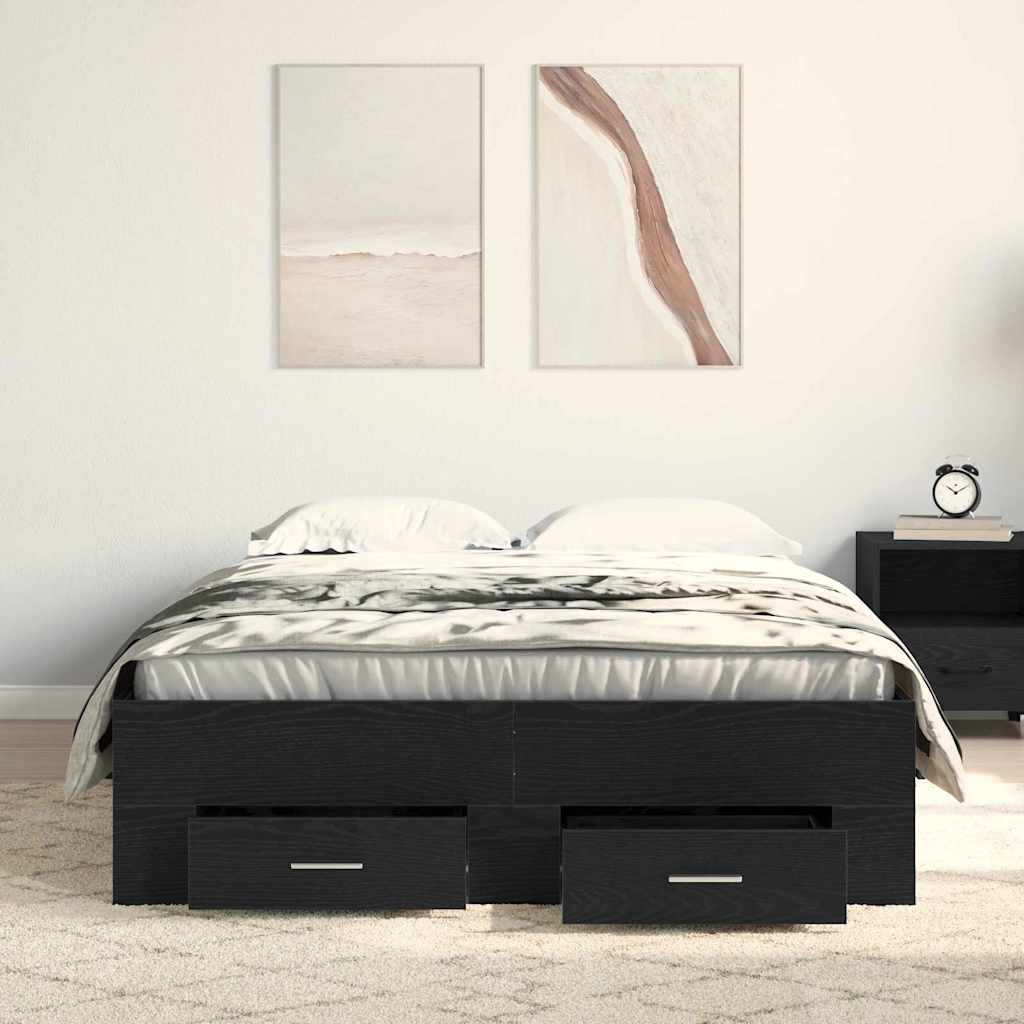 Bed Frame with Drawers Black oak 120 x 200 cm Engineered wood