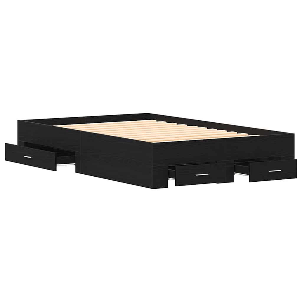 Bed Frame with Drawers Black oak 120 x 200 cm Engineered wood