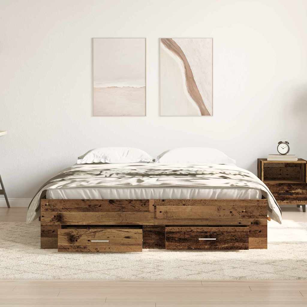 Bed Frame with Drawers Old wood 140 x 190 cm Engineered wood