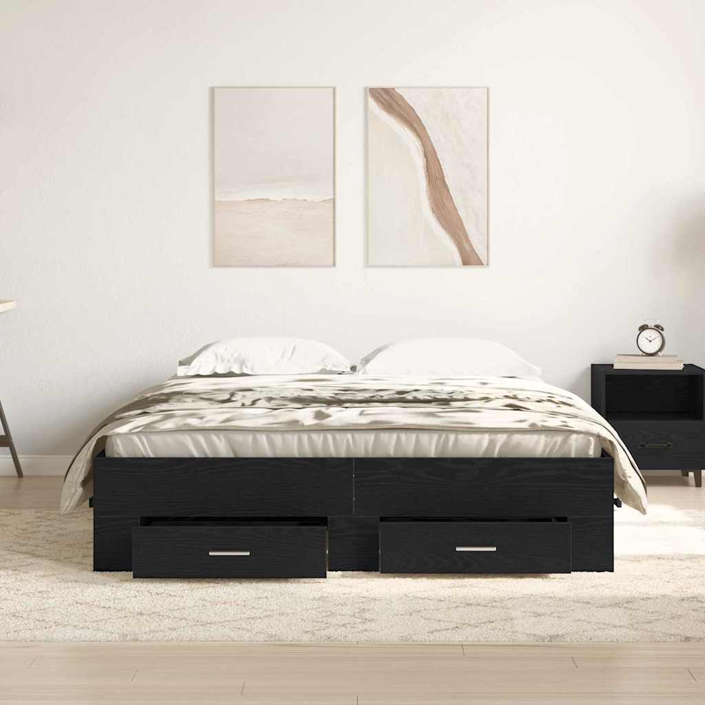 Bed Frame with Drawers Black oak 140 x 190 cm Engineered wood