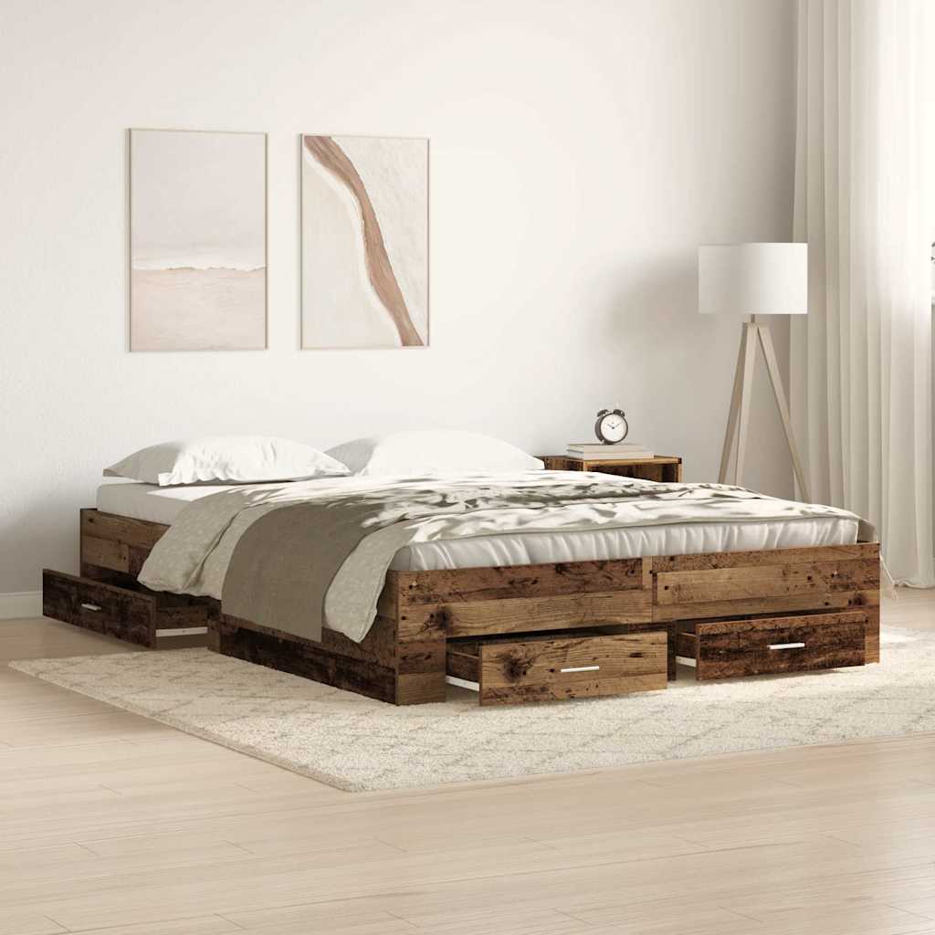 Bed Frame with Drawers Old wood 135 x 190 cm Engineered wood