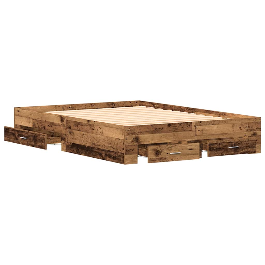 Bed Frame with Drawers Old wood 135 x 190 cm Engineered wood