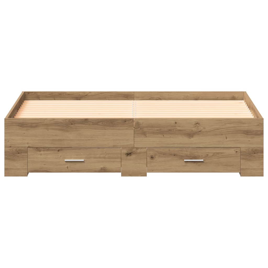 Bed Frame with Drawers Artisan oak 135 x 190 cm Engineered wood