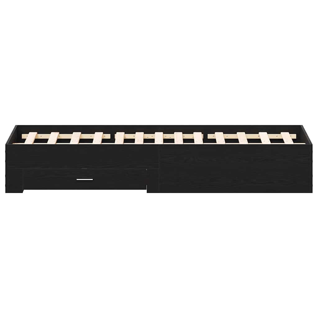 Bed Frame with Drawers Black oak 135 x 190 cm Engineered wood