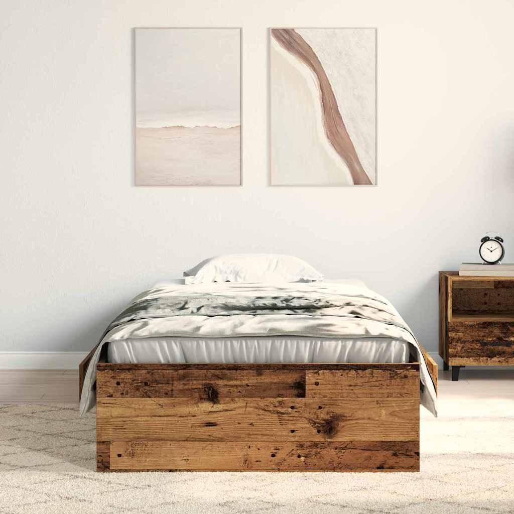 Bed Frame with Drawers Old wood 100 x 200 cm Engineered wood
