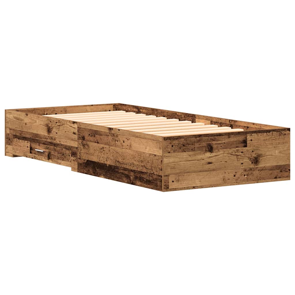 Bed Frame with Drawers Old wood 100 x 200 cm Engineered wood