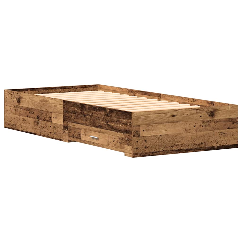 Bed Frame with Drawers Old wood 100 x 200 cm Engineered wood