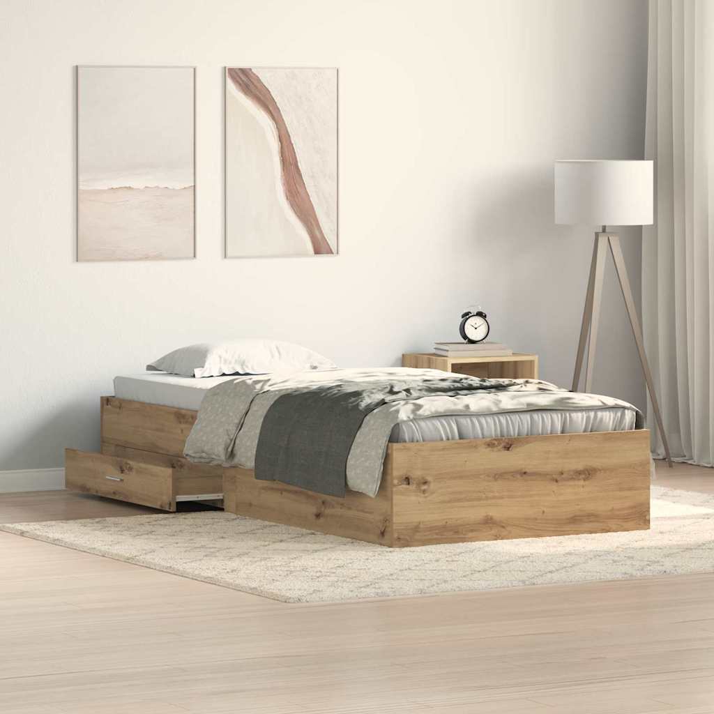 Bed Frame with Drawers Artisan oak 100 x 200 cm Engineered wood