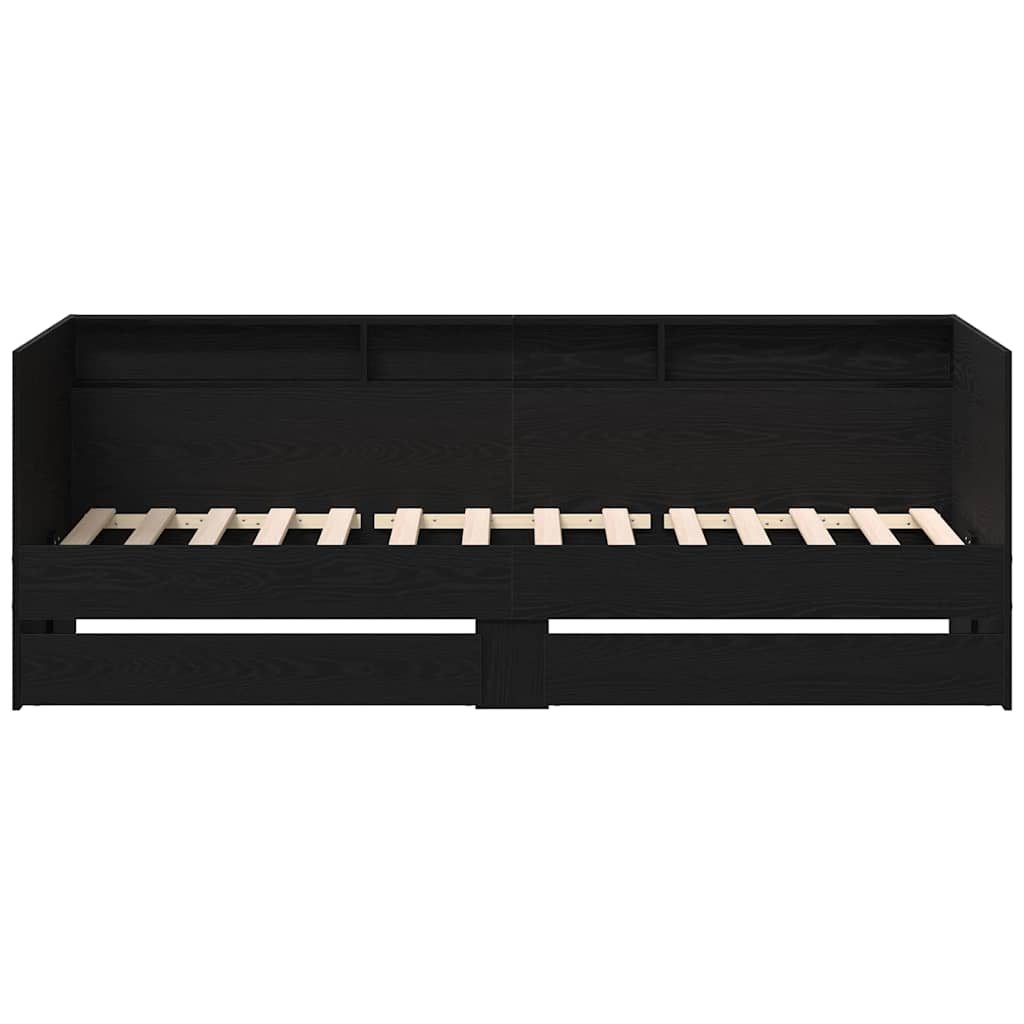 Daybed Frame with Drawers with Headboard Black oak 100 x 200 cm