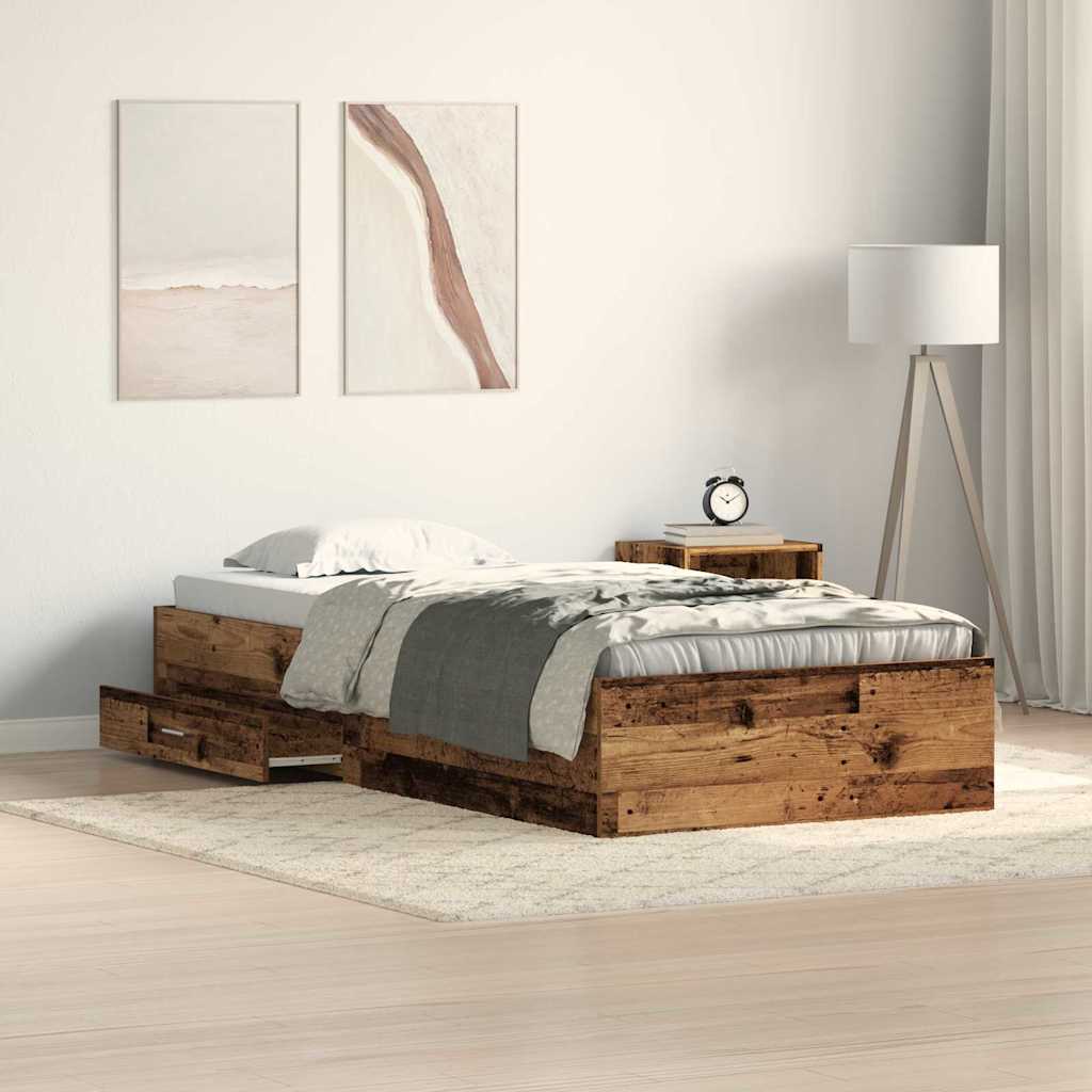 Bed Frame with Drawers Old wood 90 x 200 cm Engineered wood