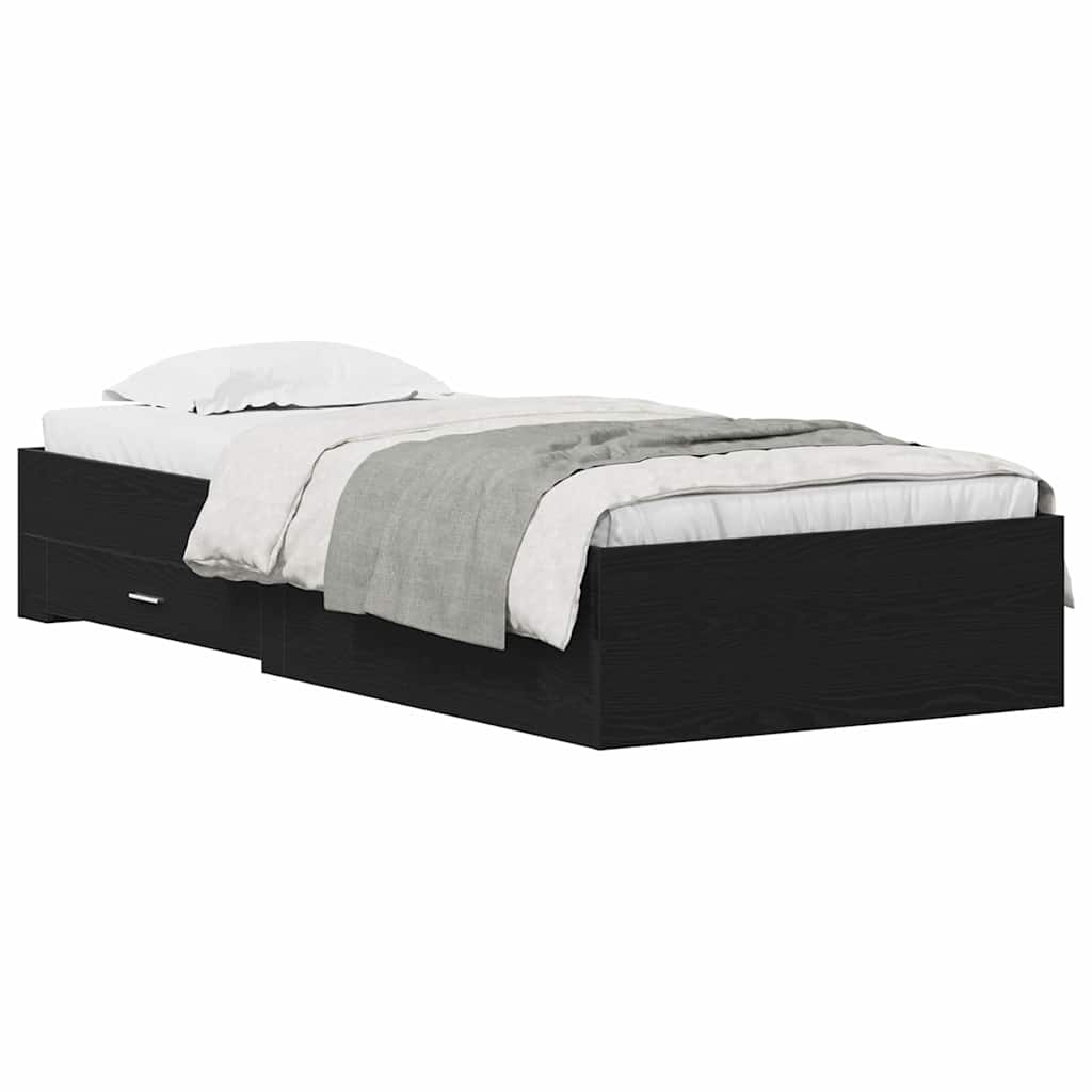 Bed Frame with Drawers Black oak 90 x 190 cm Engineered wood