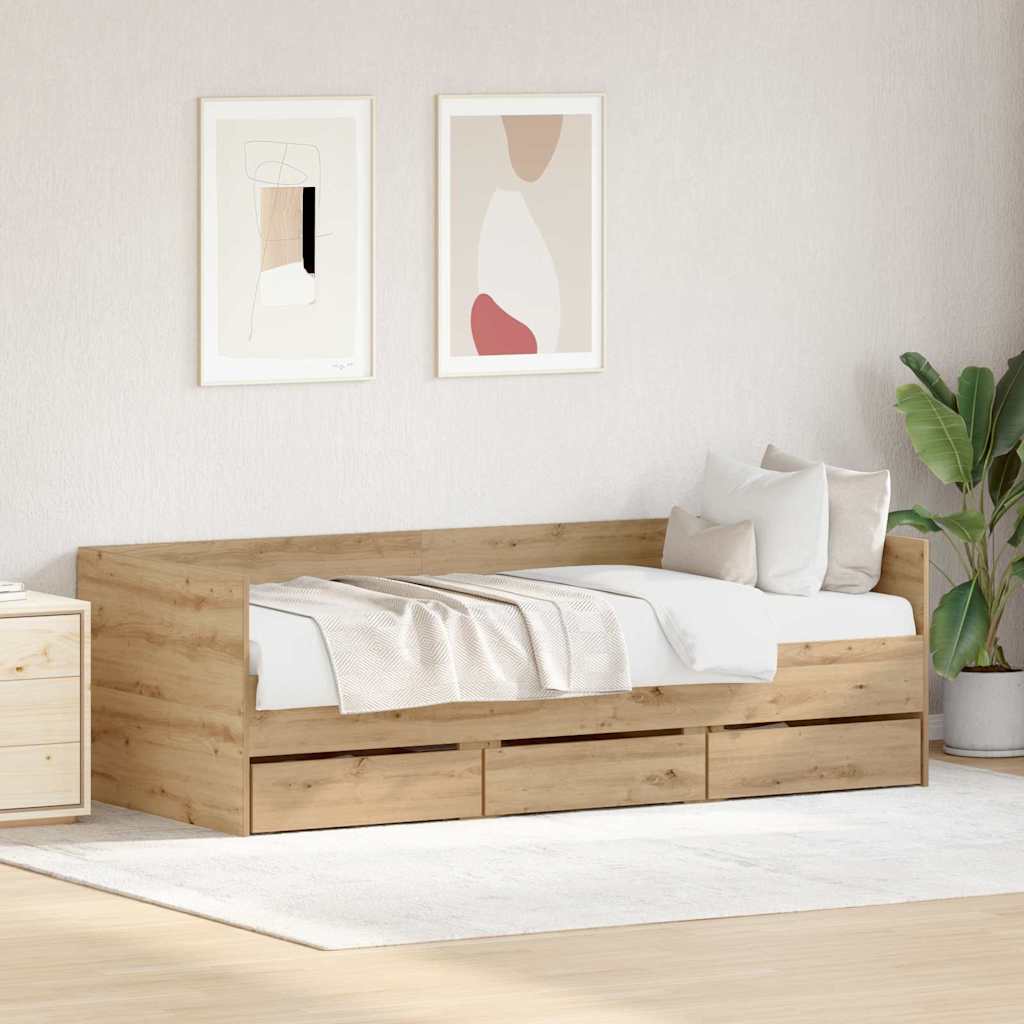 Daybed Frame with Drawers with Drawer Artisan oak 90 x 190 cm