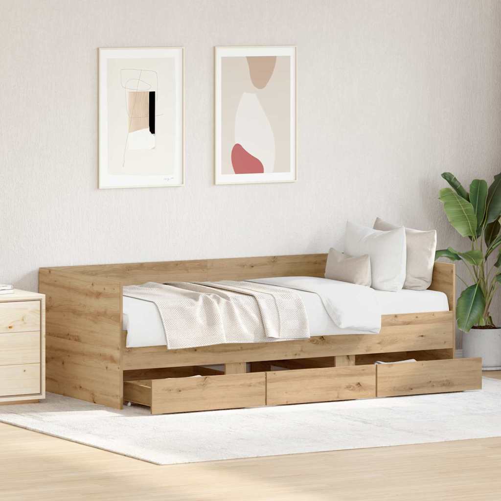 Daybed Frame with Drawers with Drawer Artisan oak 90 x 190 cm