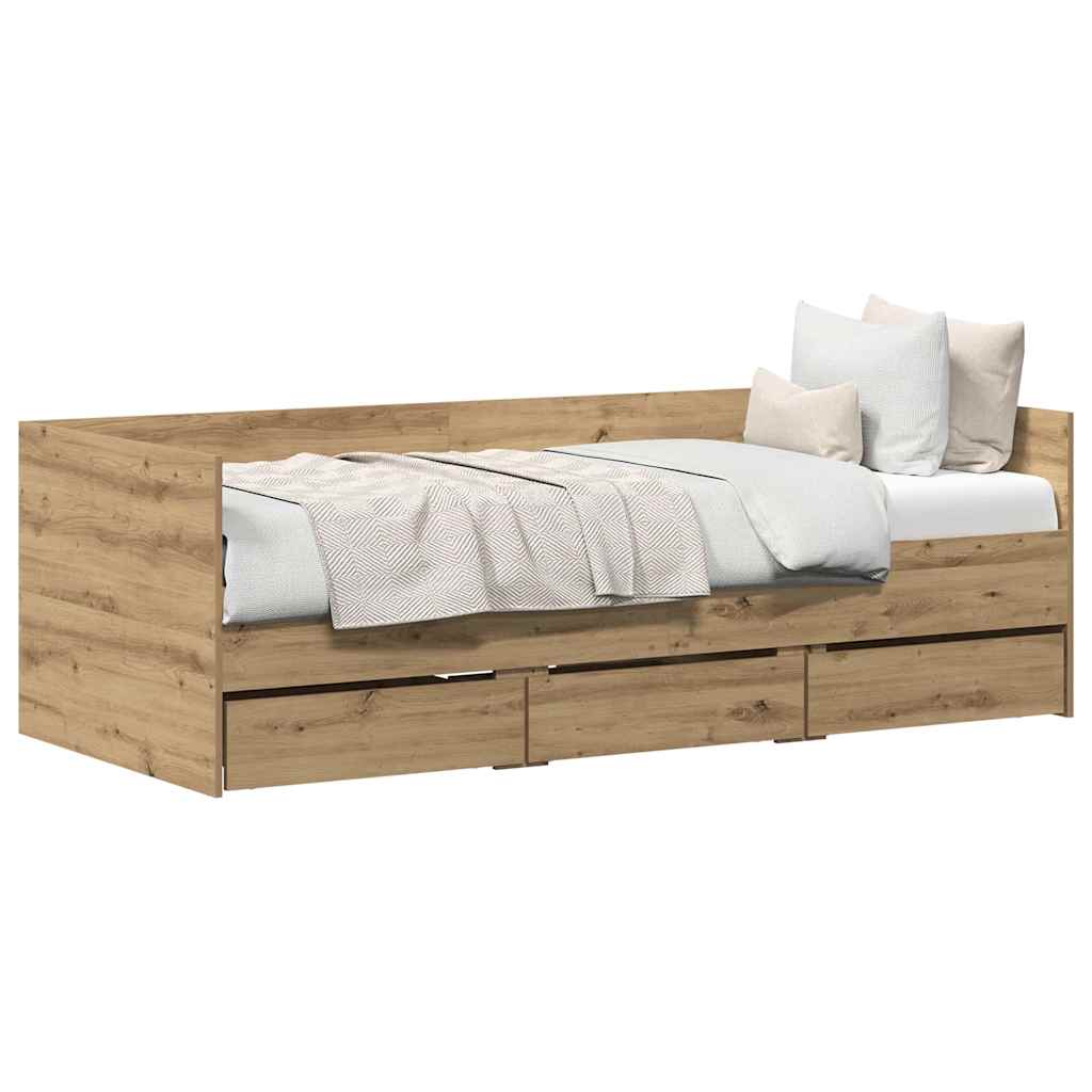 Daybed Frame with Drawers with Drawer Artisan oak 90 x 190 cm