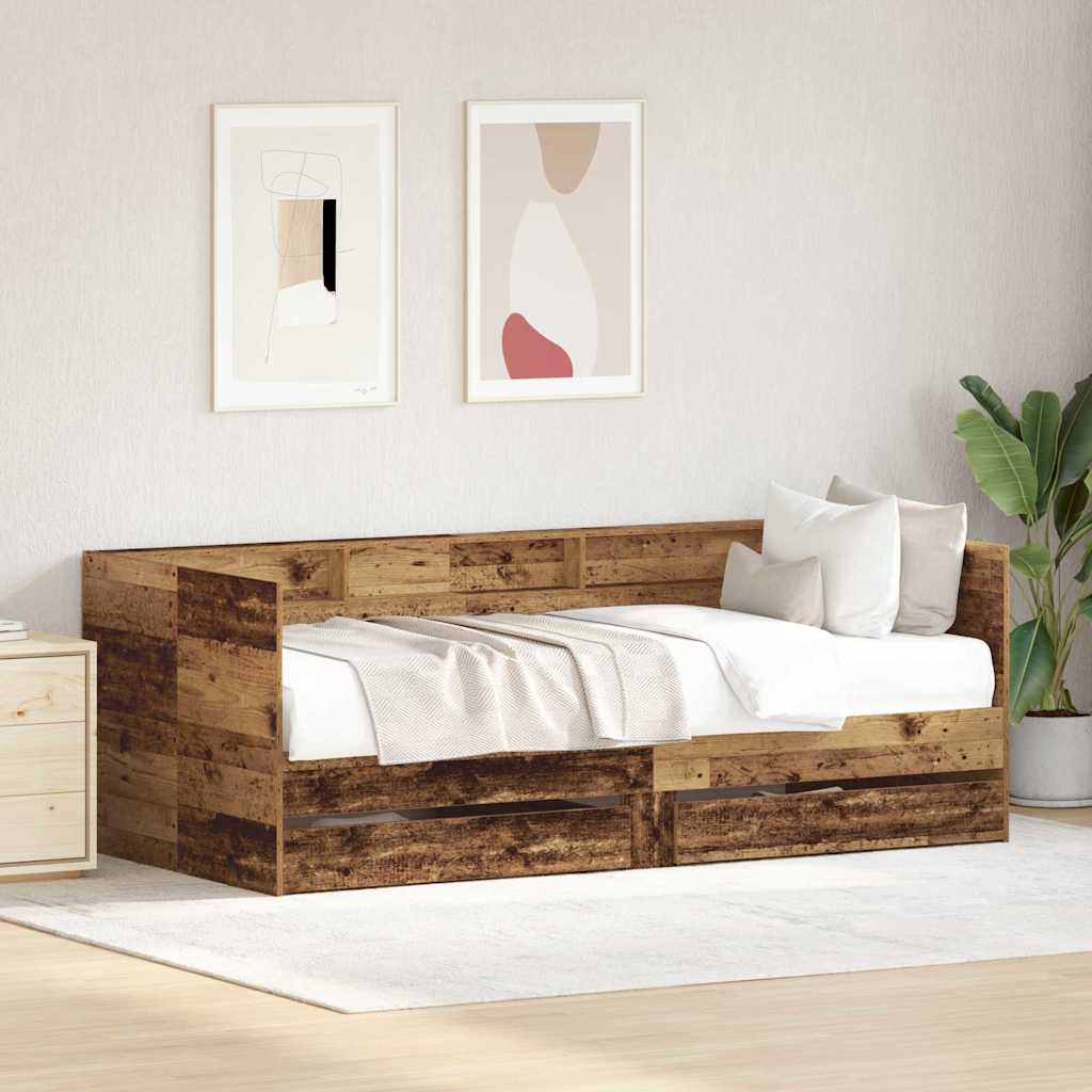Daybed Frame with Drawers Old wood 90 x 190 cm Engineered wood