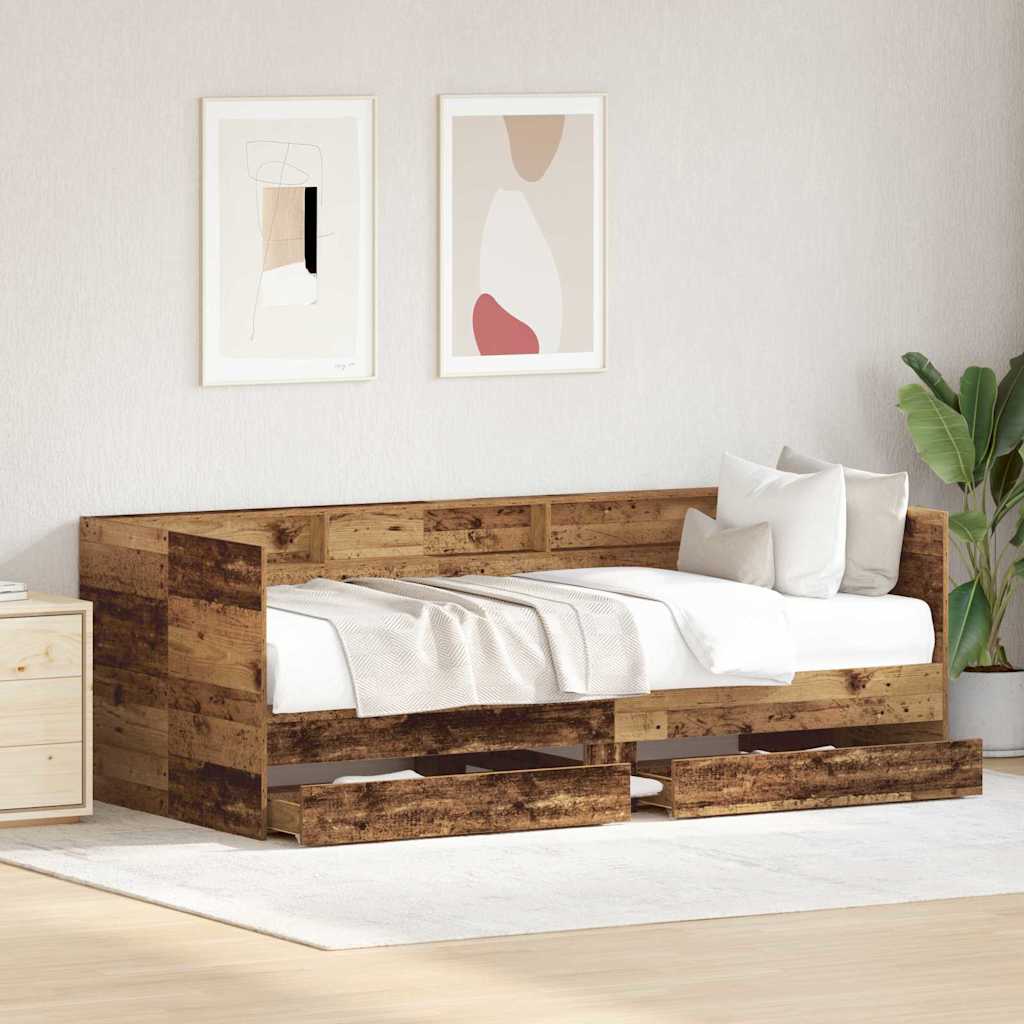Daybed Frame with Drawers Old wood 90 x 190 cm Engineered wood