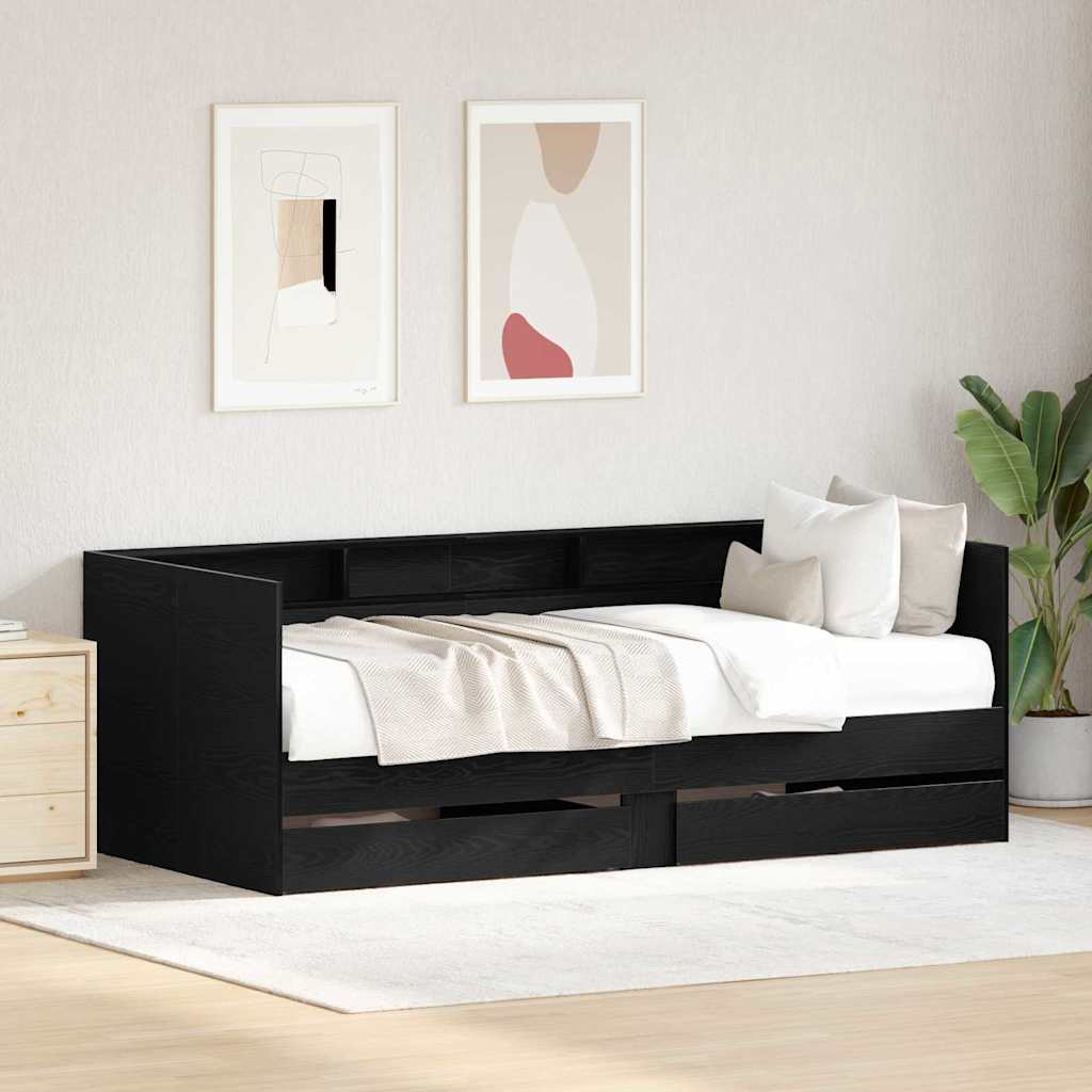 Daybed Frame with Drawers Black oak 75 x 190 cm Engineered wood