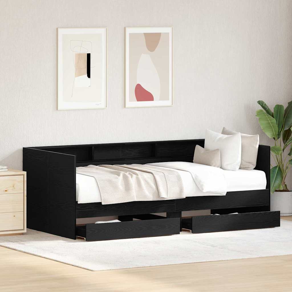 Daybed Frame with Drawers Black oak 75 x 190 cm Engineered wood