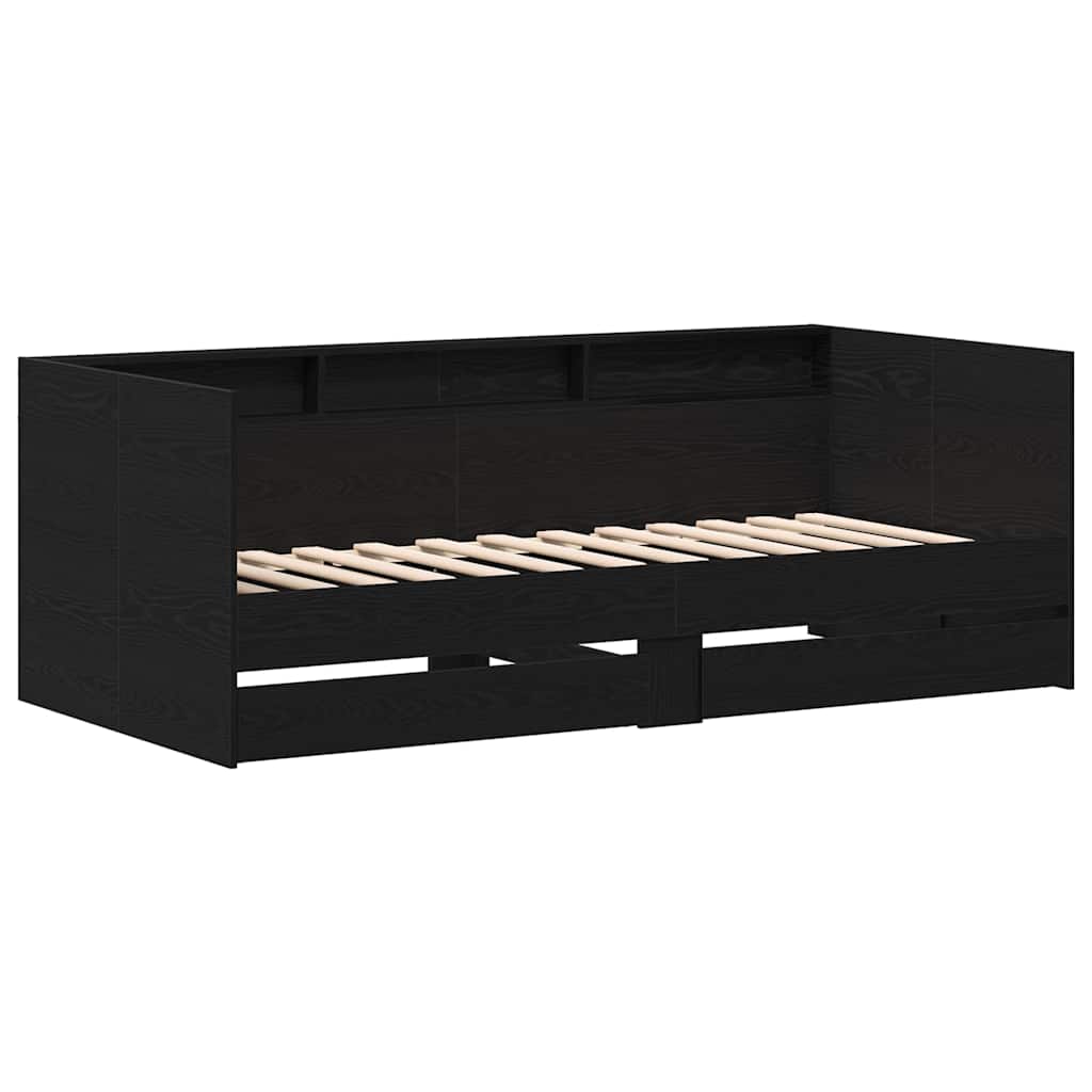 Daybed Frame with Drawers Black oak 75 x 190 cm Engineered wood
