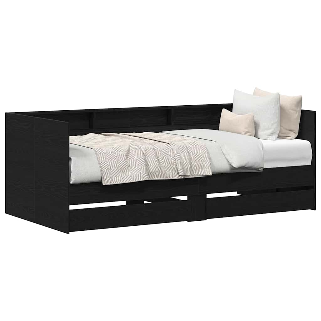 Daybed Frame with Drawers Black oak 75 x 190 cm Engineered wood