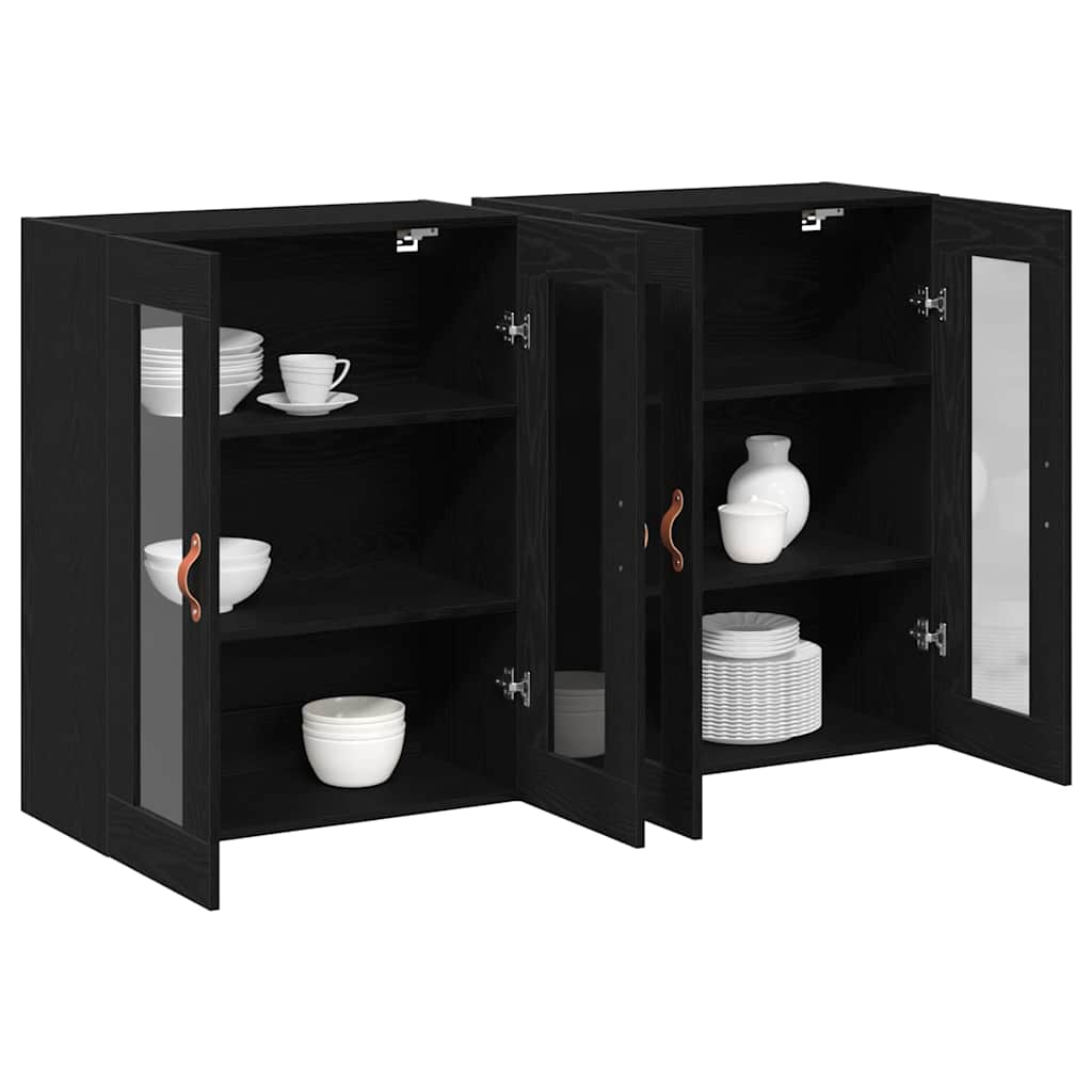 Wall Mounted Cabinets 2 pcs Black oak 69.5 x 34 x 90 cm