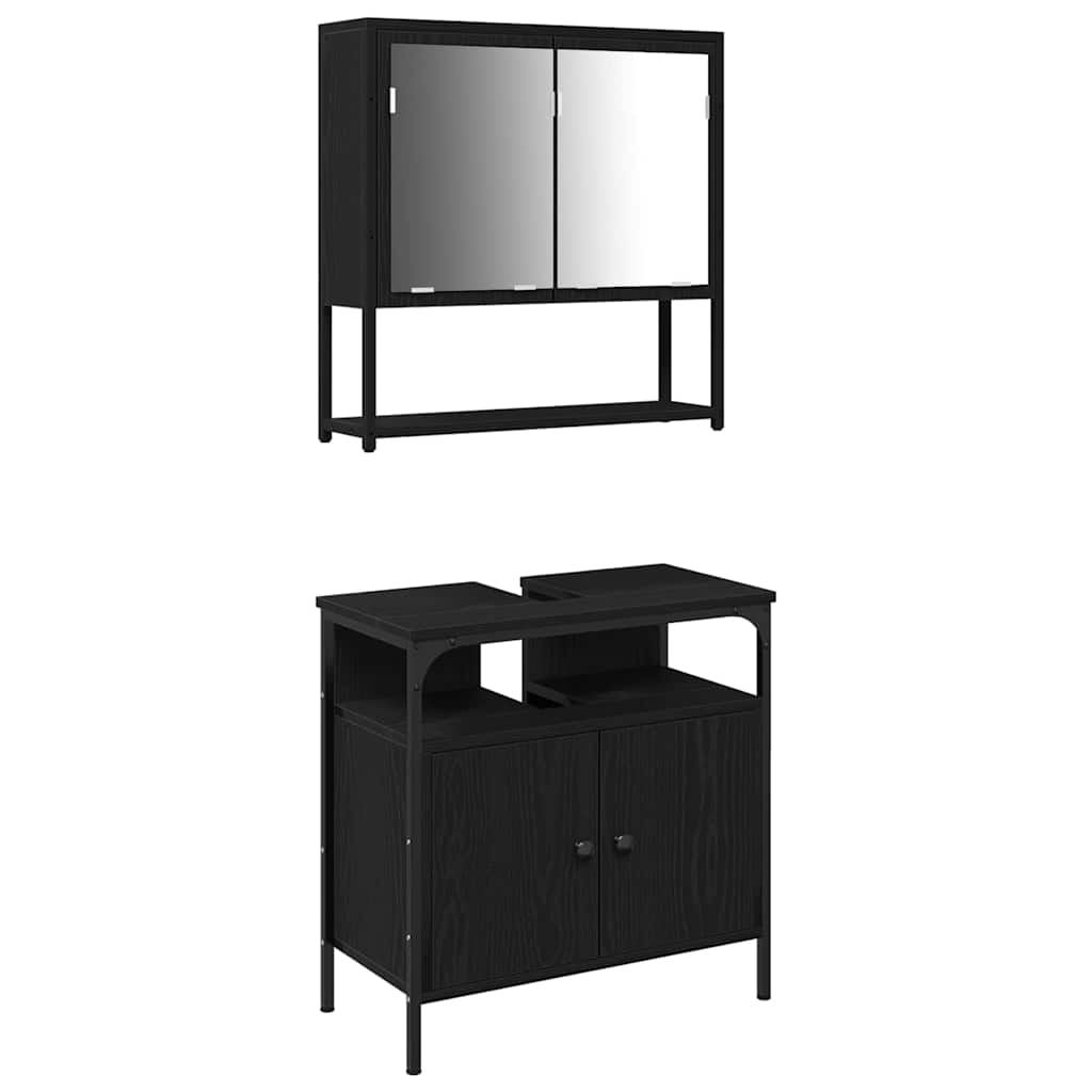 Bathroom Furniture Set with Storage 2 pcs Black 60 x 30 x 60 cm