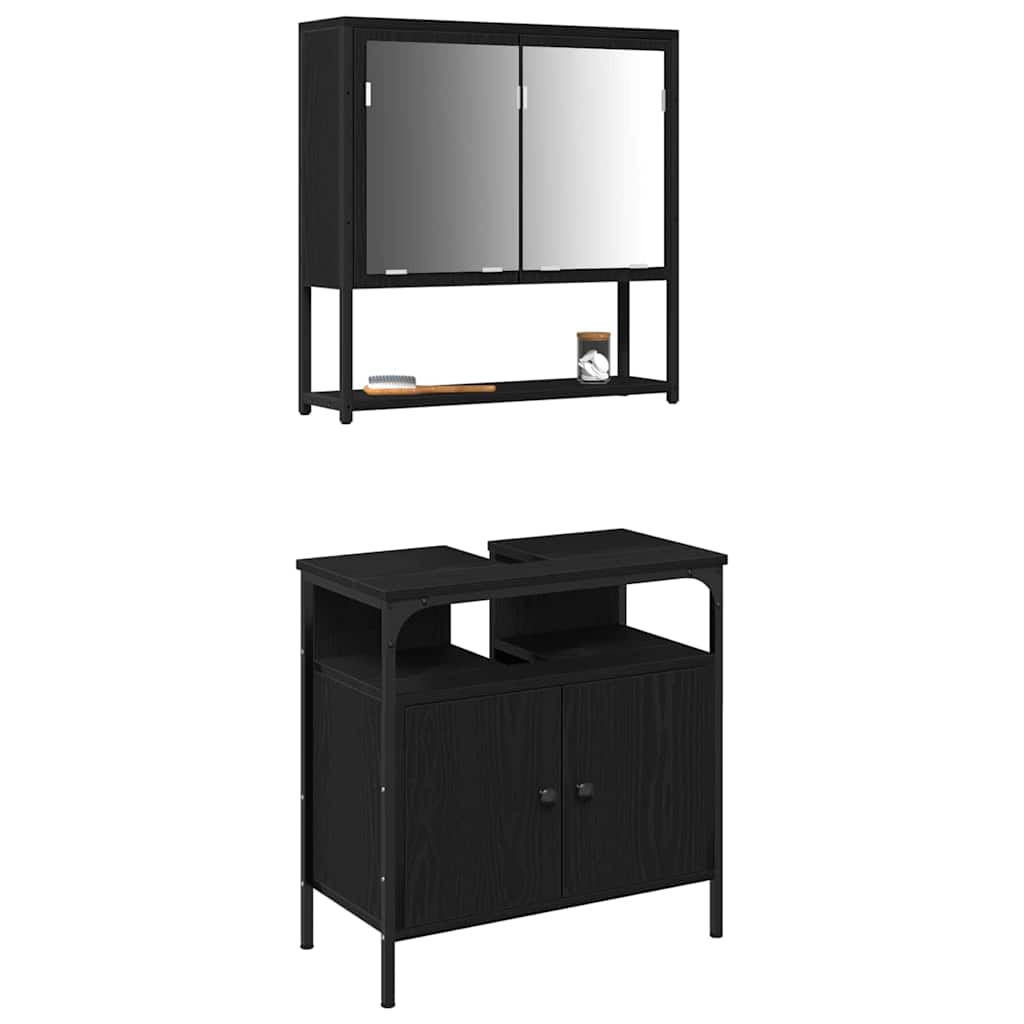 Bathroom Furniture Set with Storage 2 pcs Black 60 x 30 x 60 cm