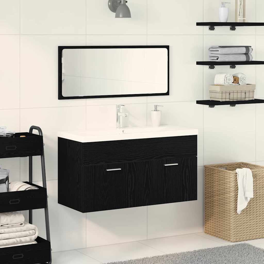 Bathroom Furniture Set with Door 3 pcs Black Oak 90x38.5x46cm