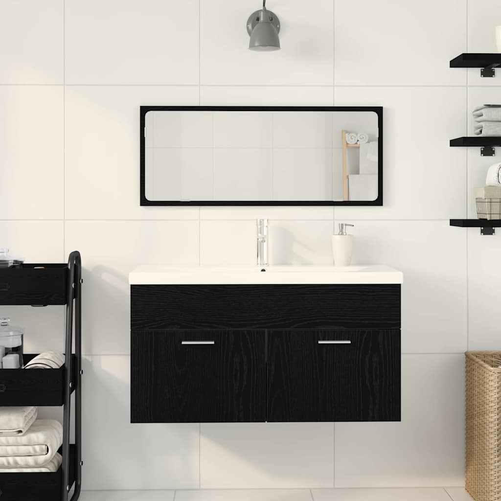 Bathroom Furniture Set with Door 3 pcs Black Oak 90x38.5x46cm