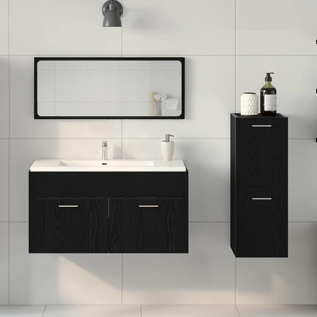 Bathroom Furniture Set 3 pcs Black Oak 90 x 38.5 x 46 cm