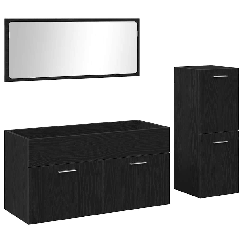 Bathroom Furniture Set 3 pcs Black Oak 90 x 38.5 x 46 cm