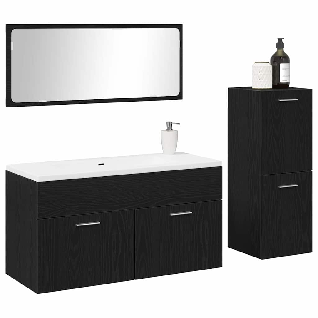 Bathroom Furniture Set 3 pcs Black Oak 90 x 38.5 x 46 cm