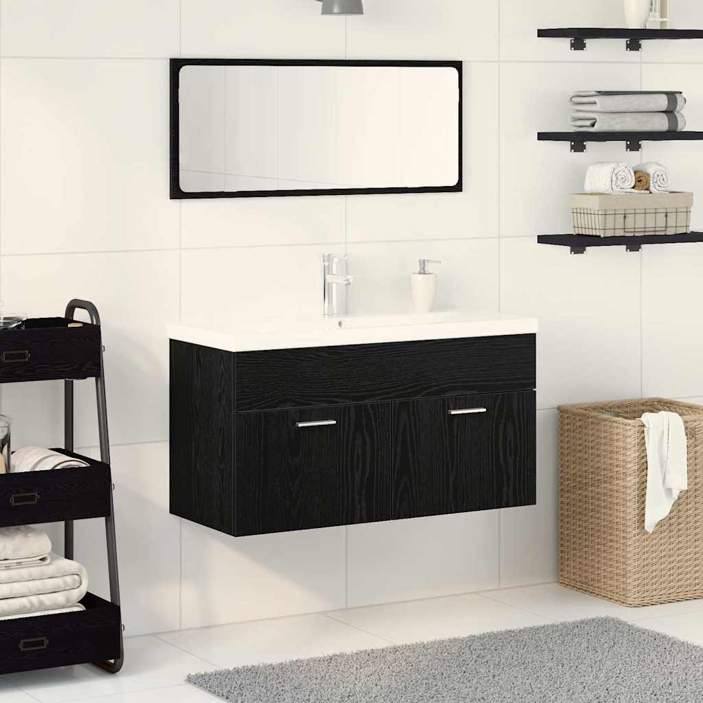 Bathroom Furniture Set 3 pcs Black Oak 90 x 38.5 x 46 cm