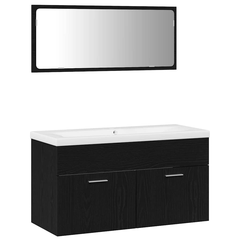 Bathroom Furniture Set 3 pcs Black Oak 90 x 38.5 x 46 cm