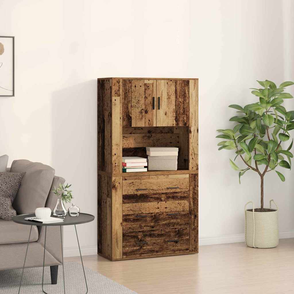 Highboard with Drawer Old wood 80 x 33 x 150 cm Engineered wood
