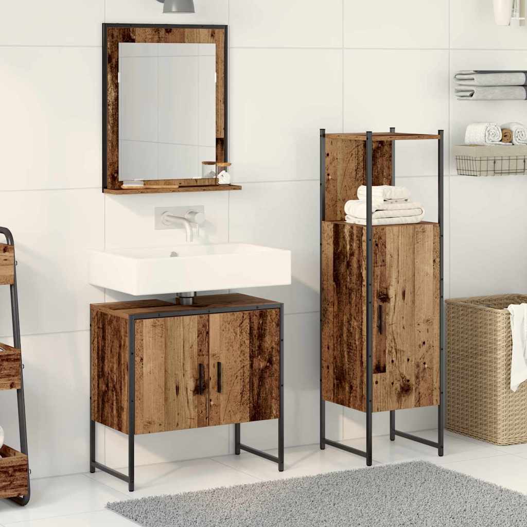 Bathroom Furniture Set with Door 3 pcs Brown 33 x 33 x 102.5 cm