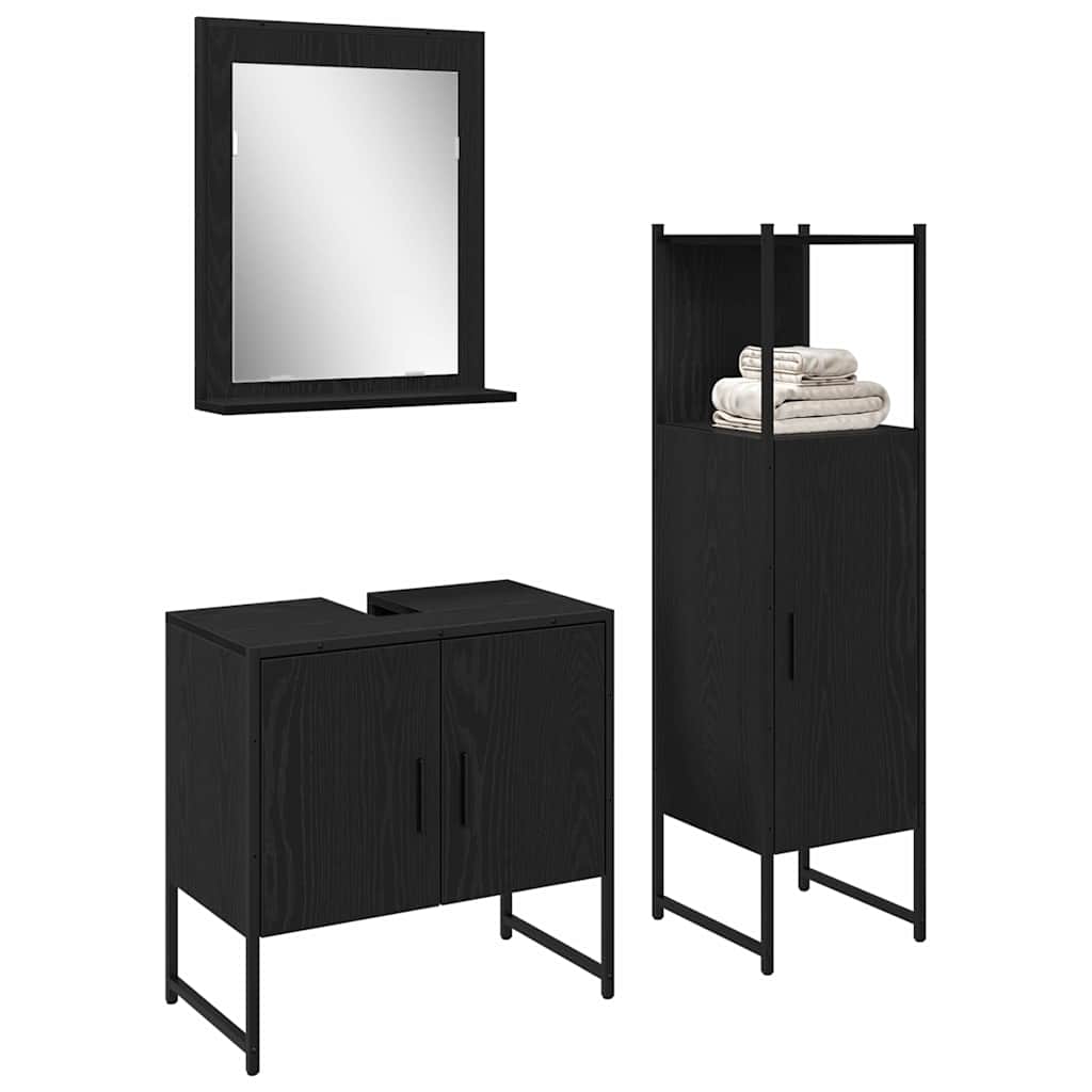 Bathroom Furniture Set with Door 3 pcs Black 33 x 33 x 102.5 cm