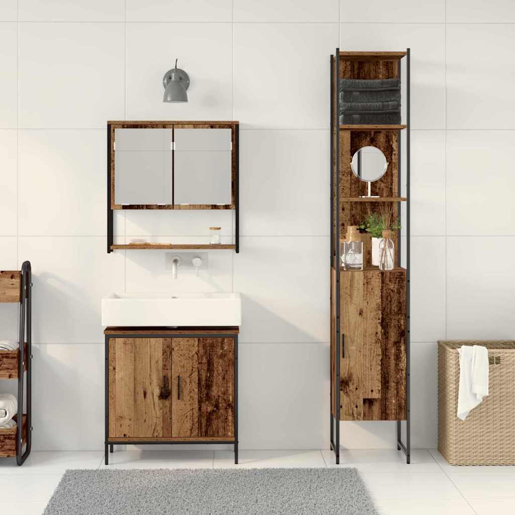 Bathroom Furniture Set with Door 3 pcs Brown 33 x 33 x 185.5 cm