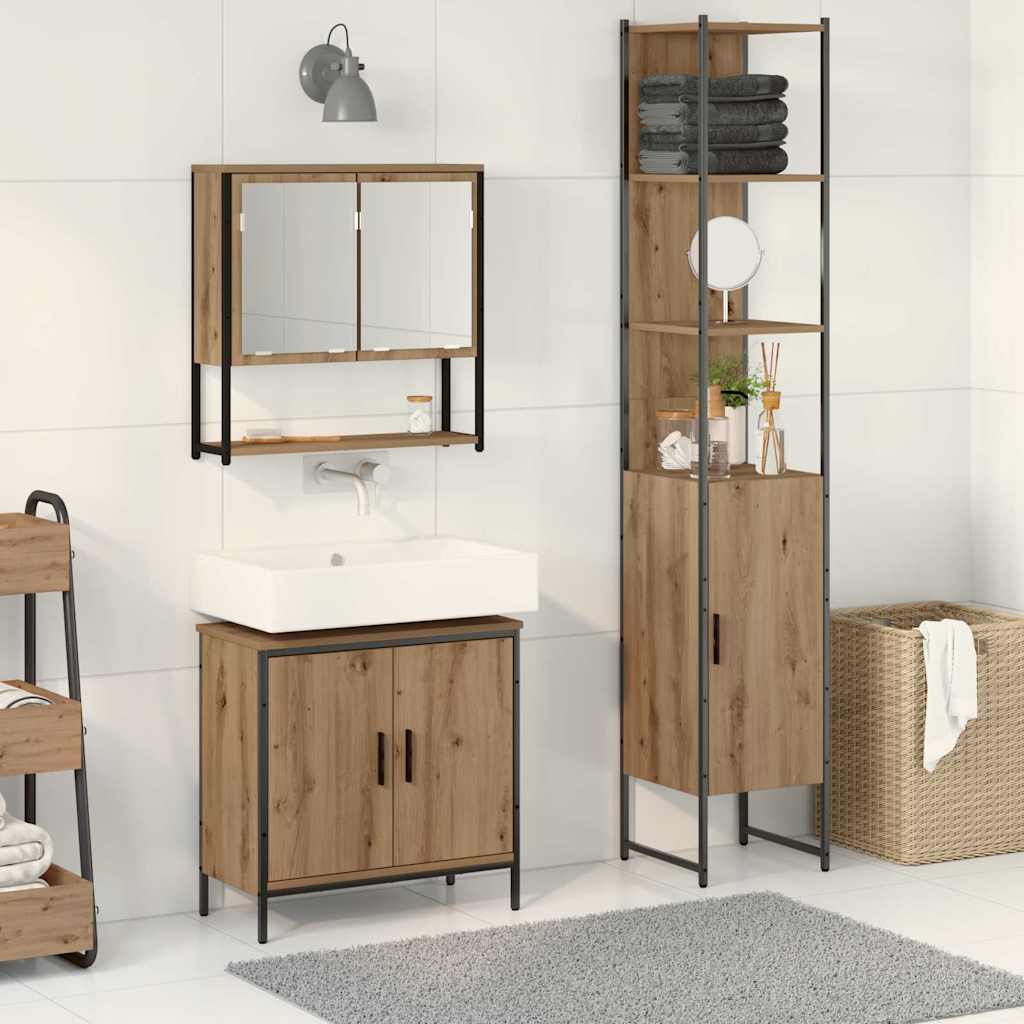 Bathroom Furniture Set with Door 3 pcs Brown 33 x 33 x 185.5 cm