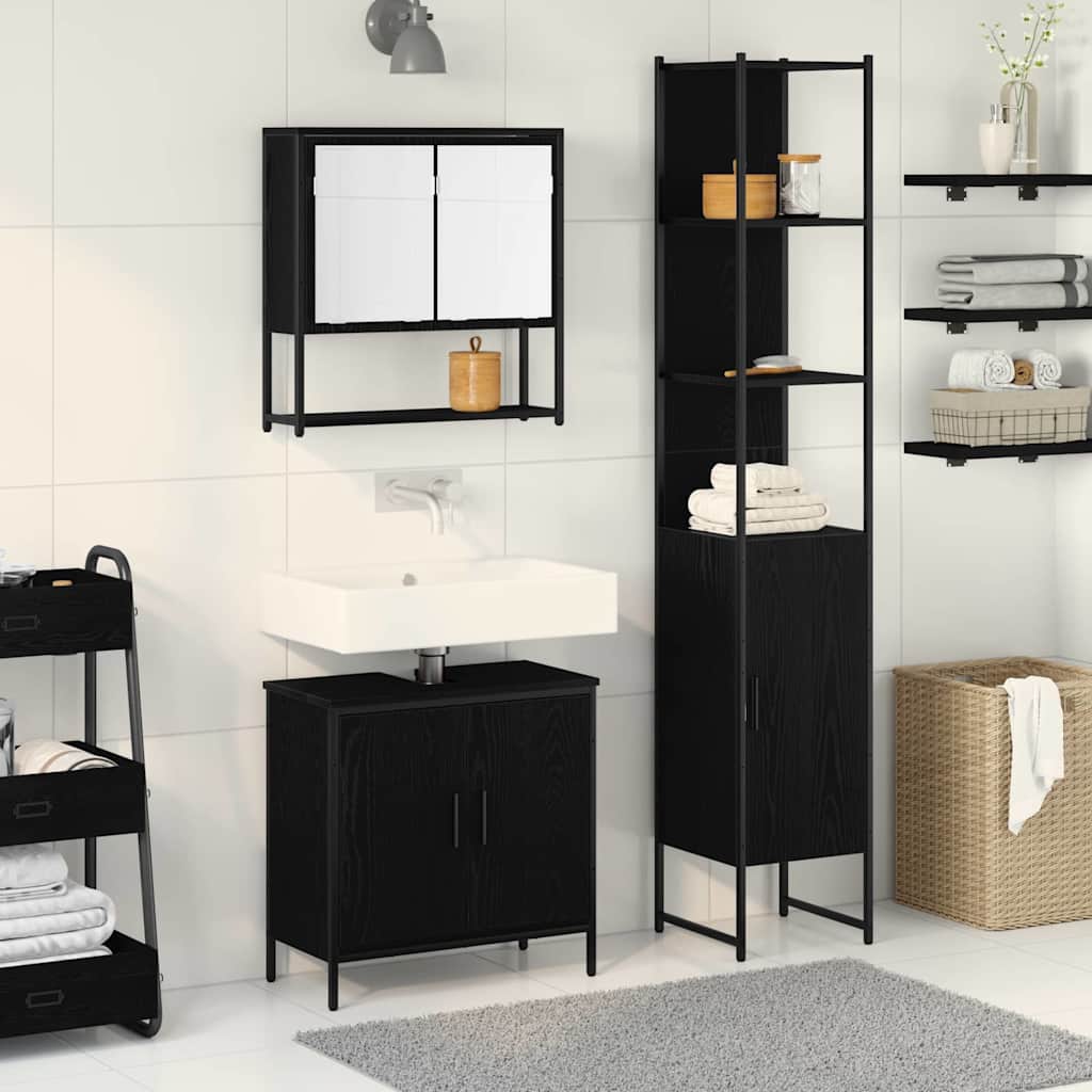 Bathroom Furniture Set with Door 3 pcs Black 33 x 33 x 185.5 cm