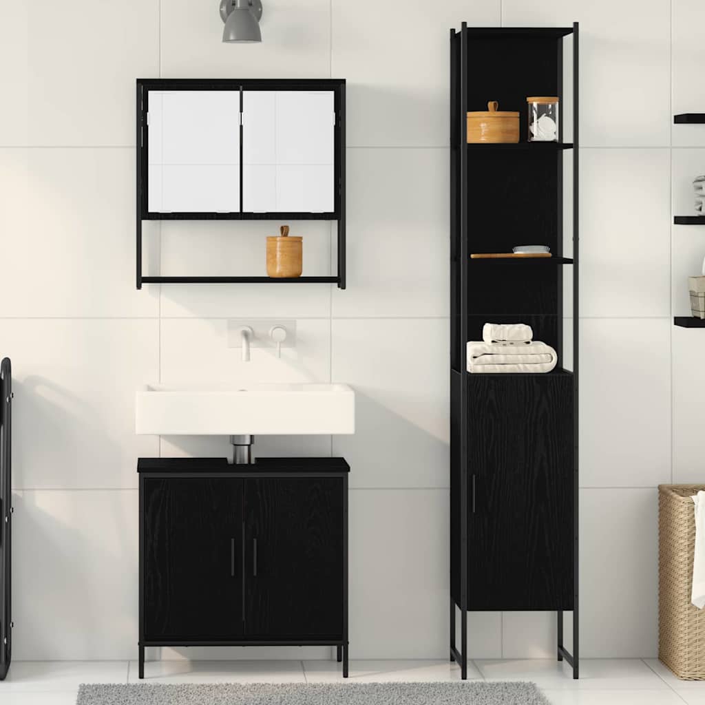 Bathroom Furniture Set with Door 3 pcs Black 33 x 33 x 185.5 cm