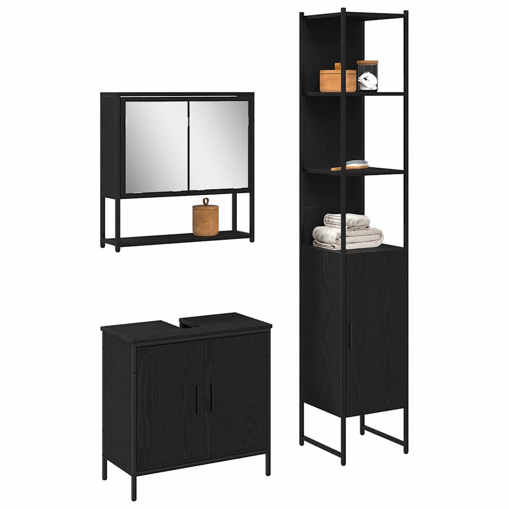 Bathroom Furniture Set with Door 3 pcs Black 33 x 33 x 185.5 cm