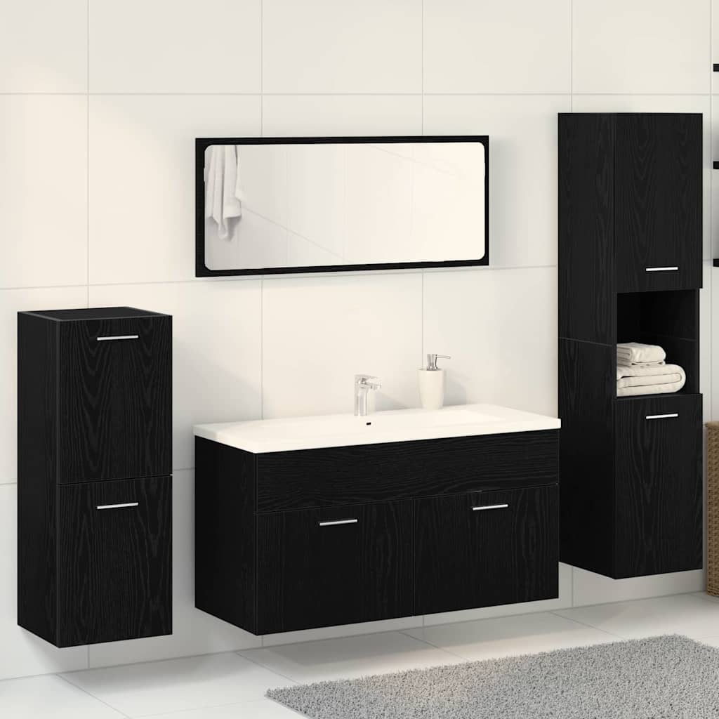 Bathroom Furniture Set 4 pcs Black Oak 30 x 30 x 130 cm