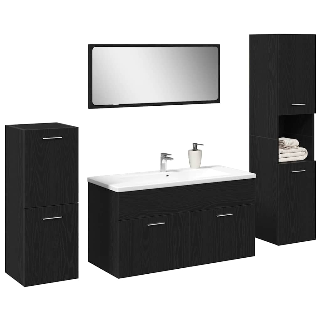 Bathroom Furniture Set 4 pcs Black Oak 30 x 30 x 130 cm