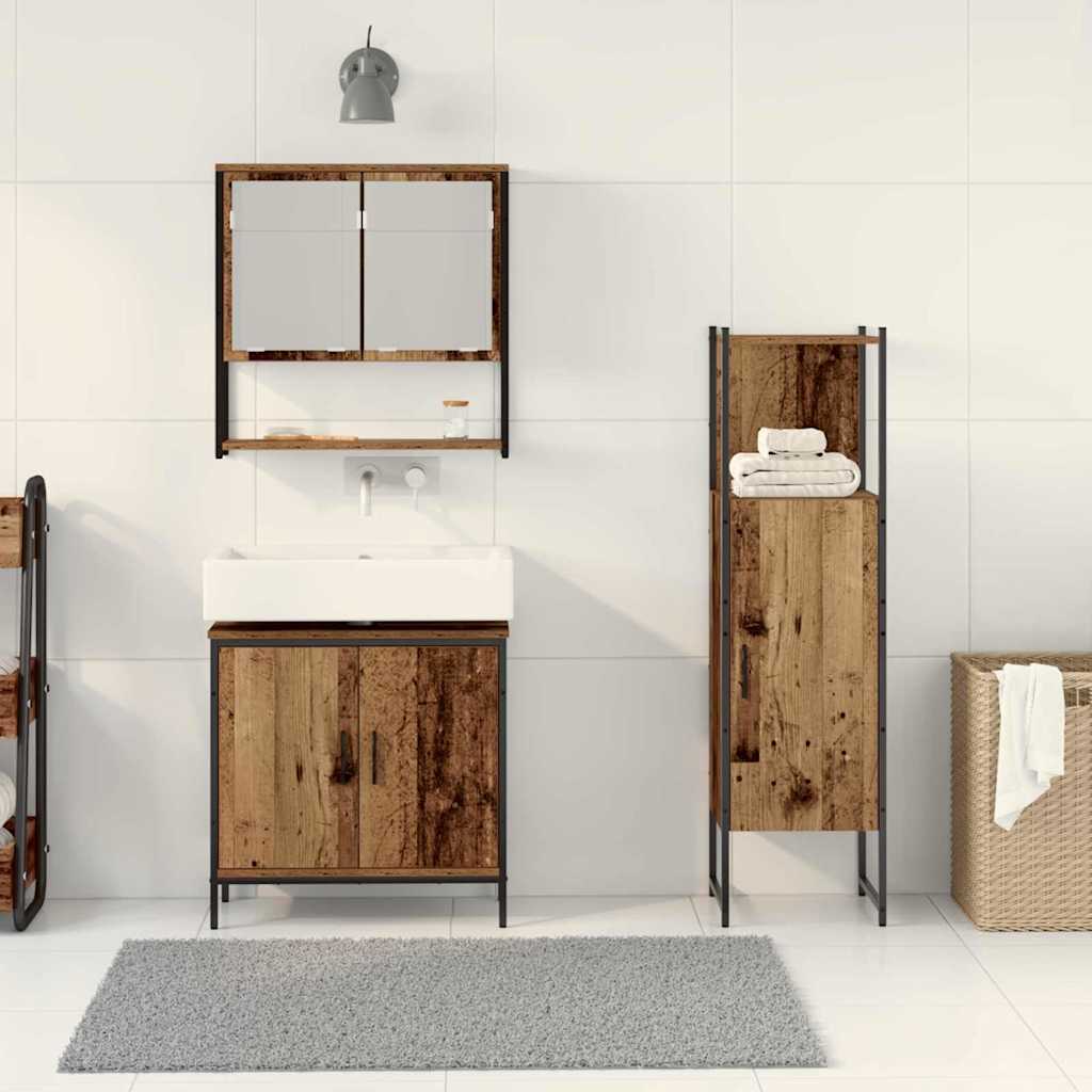 Bathroom Furniture Set with Door 3 pcs Brown 33 x 33 x 102.5 cm