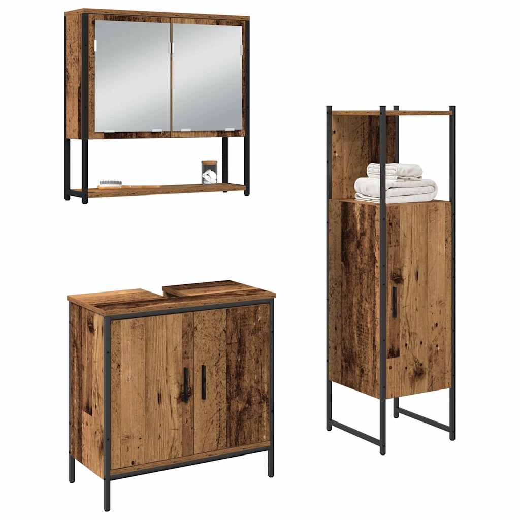 Bathroom Furniture Set with Door 3 pcs Brown 33 x 33 x 102.5 cm