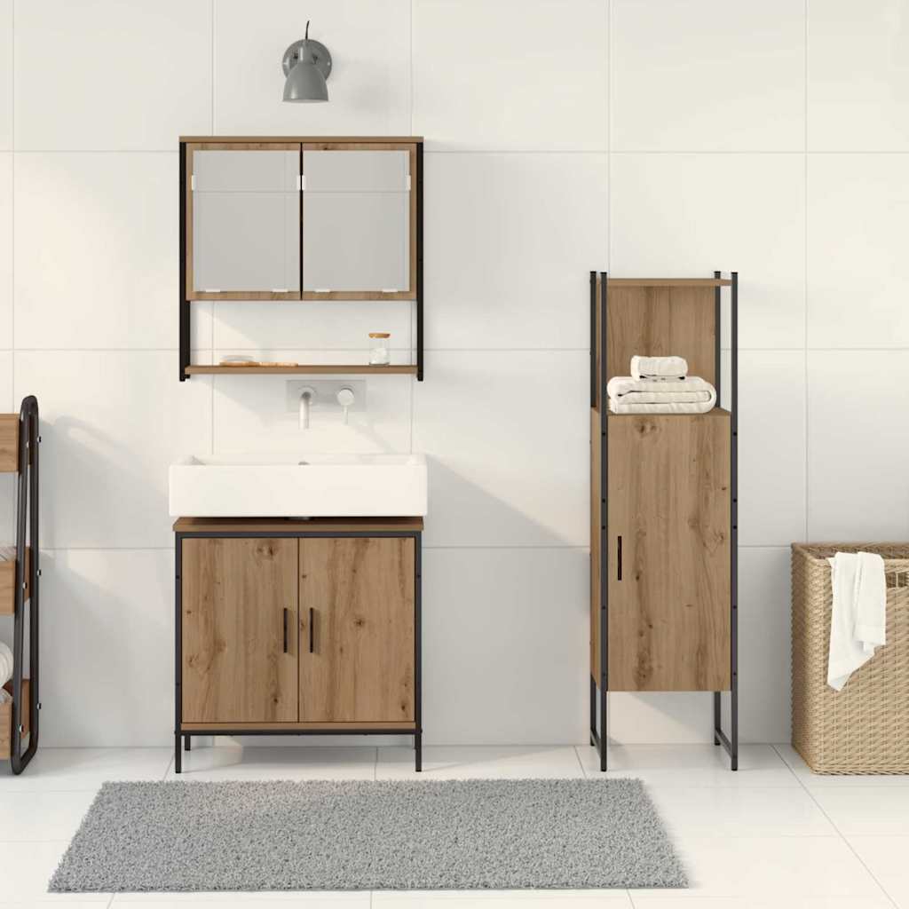 Bathroom Furniture Set with Door 3 pcs Brown 33 x 33 x 102.5 cm