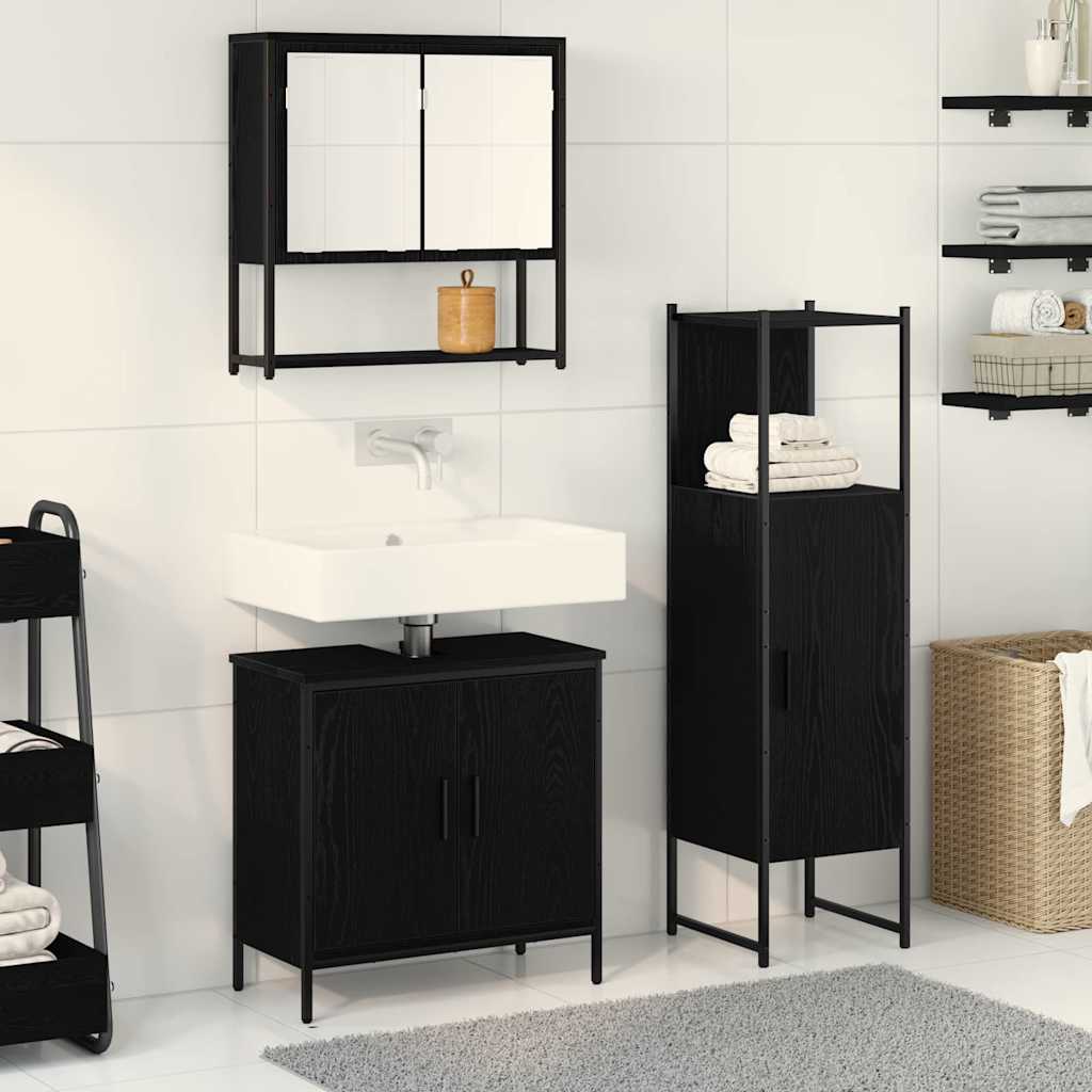 Bathroom Furniture Set with Door 3 pcs Black 33 x 33 x 102.5 cm