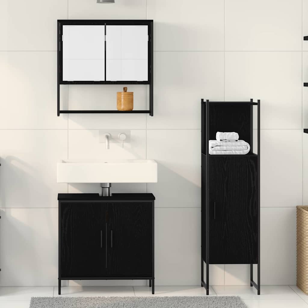 Bathroom Furniture Set with Door 3 pcs Black 33 x 33 x 102.5 cm
